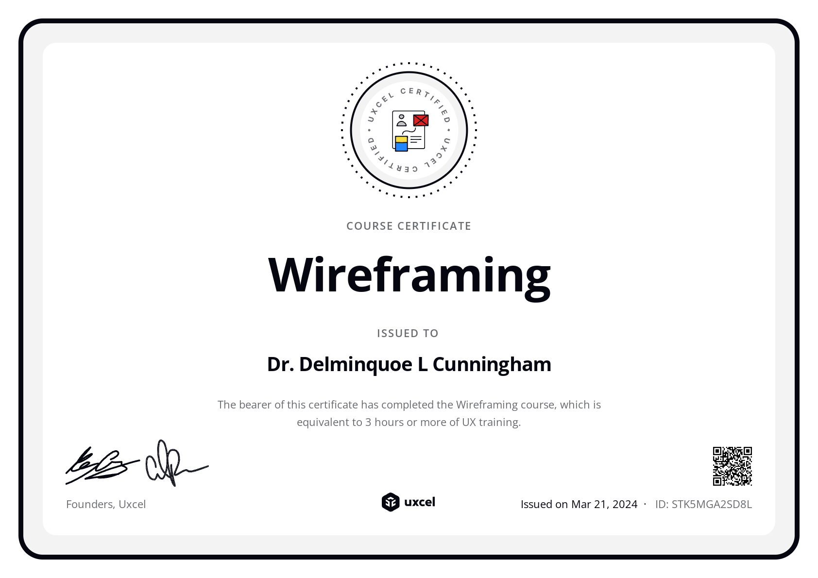 Dr. Delminquoe L Cunningham's certificate